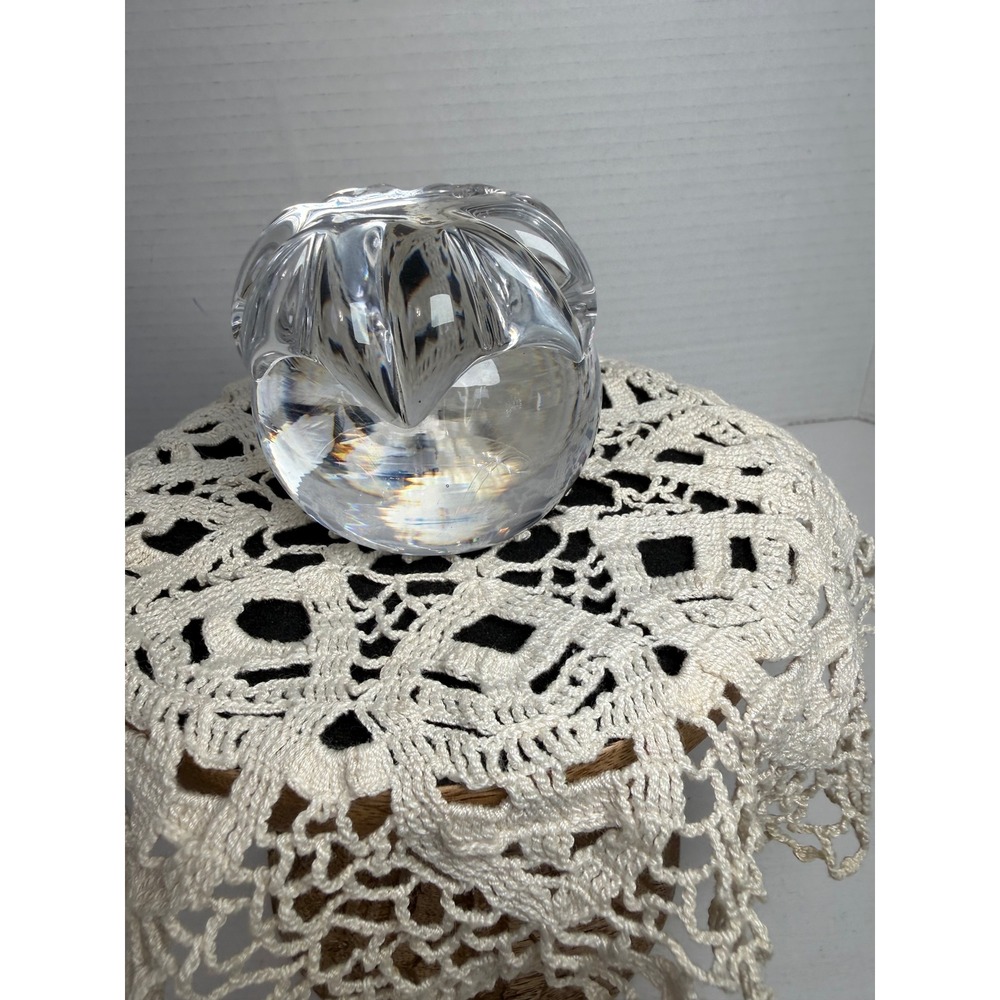 Vintage Heavy Lead Crystal Paperweight Lotus Flower Artichoke Clear Art Glass